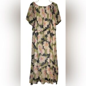 Expressions Vibrant Vintage Floral Maxi Dress with Pink and Green Hues szXL